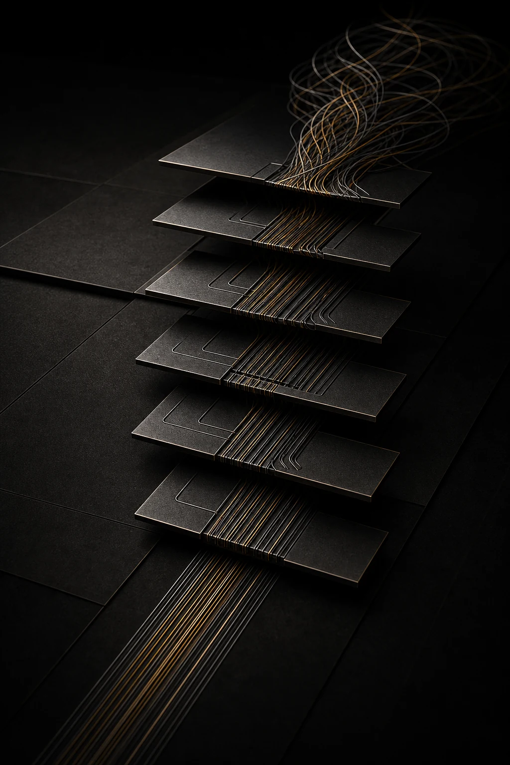 A complex filament field becoming more precise through six delivery layers