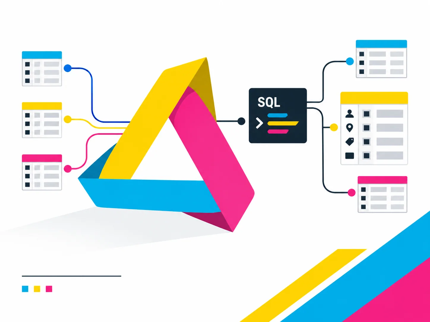 Diagram illustration connecting customer records and SQL query workflows