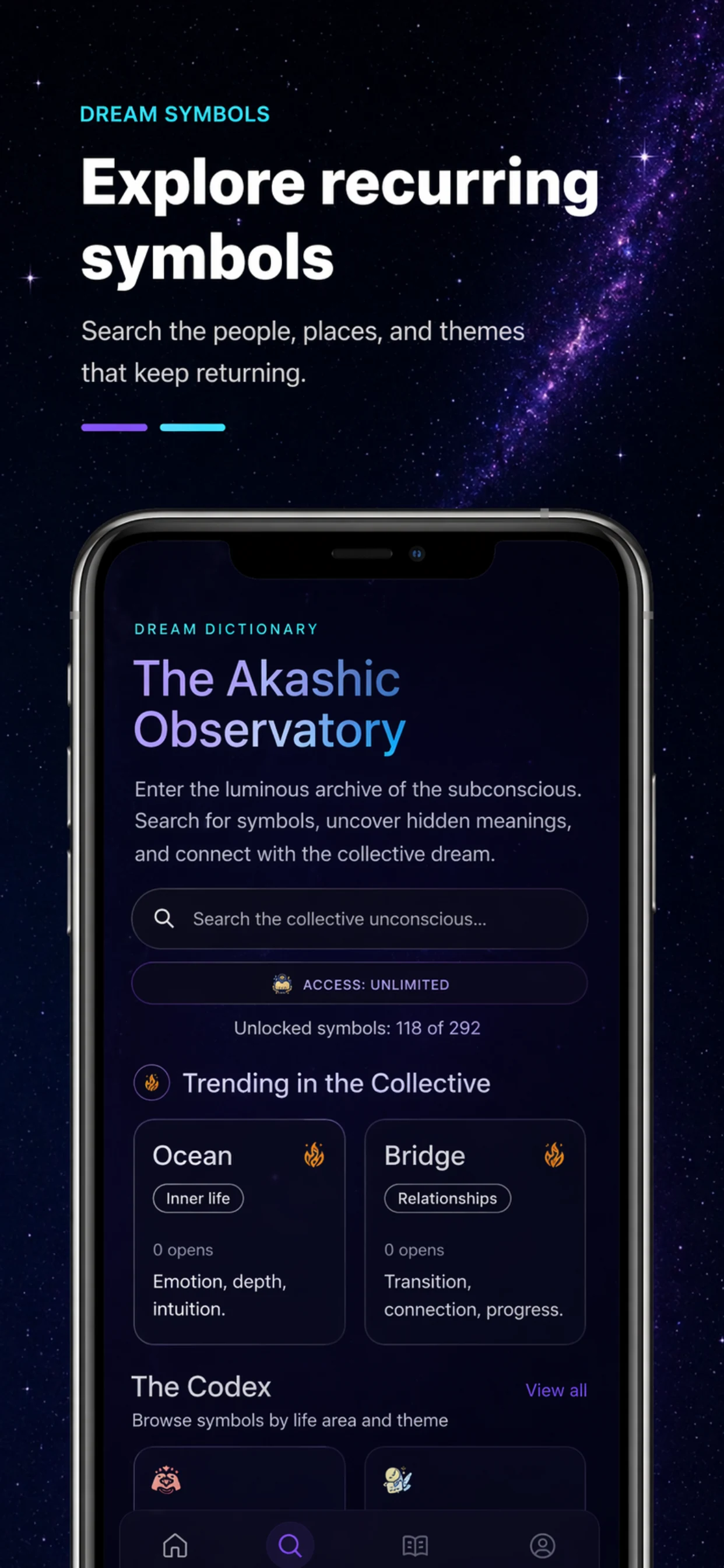 Dream Oracle symbol dictionary screen